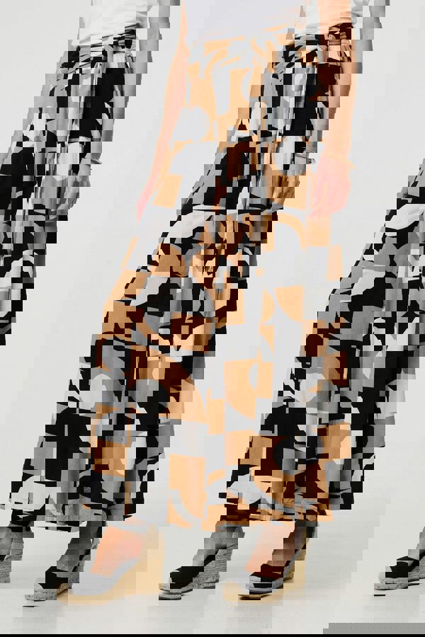 Beige | Abstract High Waist Wide Leg Trousers
