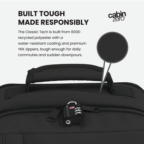 CabinZero Classic Tech Backpack 28L, Underseat-Approved with External Laptop Compartment, Water Bottle Pocket