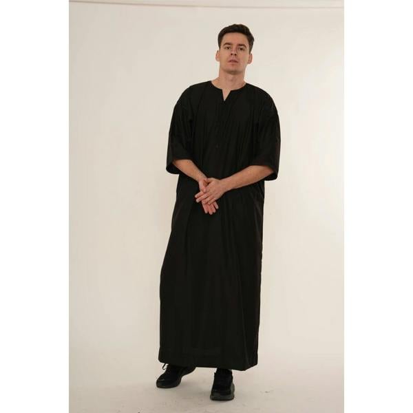 TT-006 - Men's Emirati Omani Half Sleeve Thobe - Black - Thobez - 19