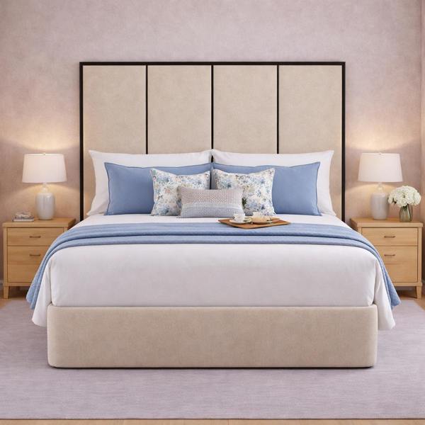 Great British Beds Emma headboard with Contrast Border Divan Bed