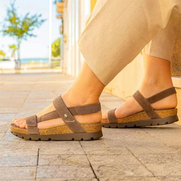 Panama Jack Women's Wedge Stone Grey Suede Leather Sandals - Selma B18
