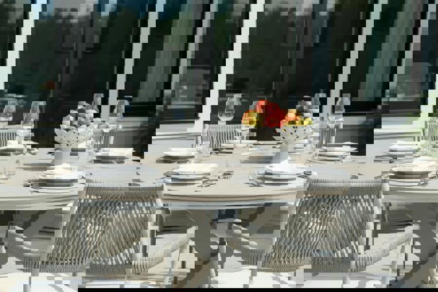 Garden Impressions Edison Natural - Six Seater Oval Dining Suite with Barcelona Chairs