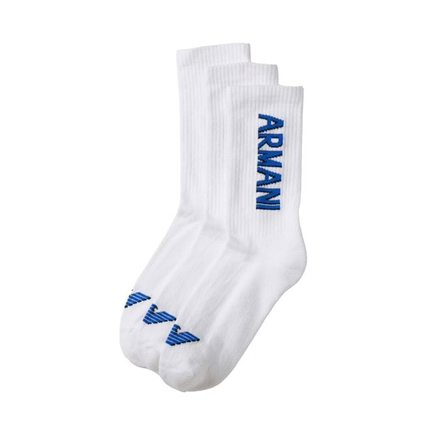 Emporio Armani 3 Pack Blue Logo Sport Socks White/White/White