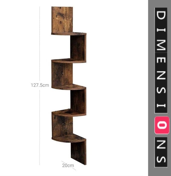 Modcraft Rustic Brown 5-Tier Corner Wall Shelf – Floating Display Bookcase