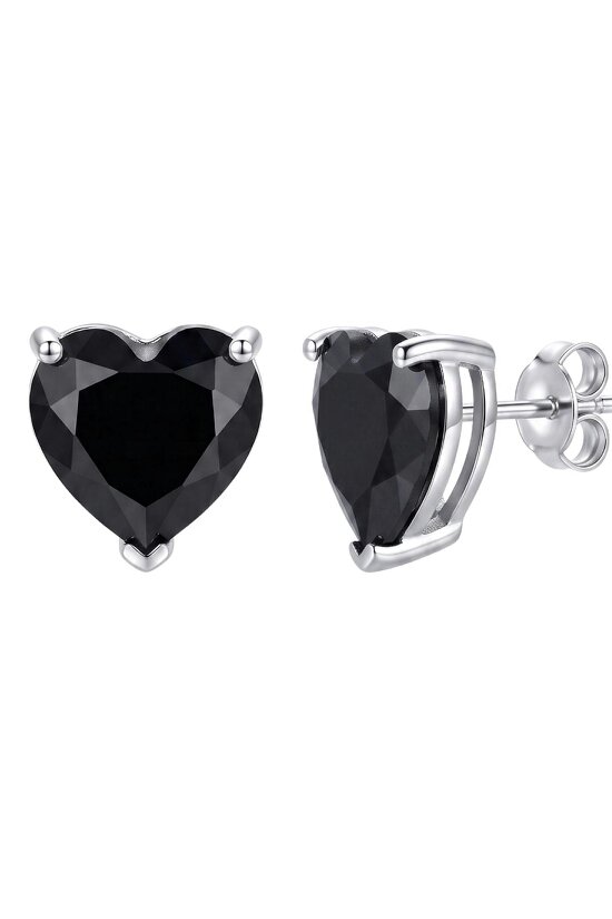 Latelita Amore Heart Black Spinel Stud Earrings Silver