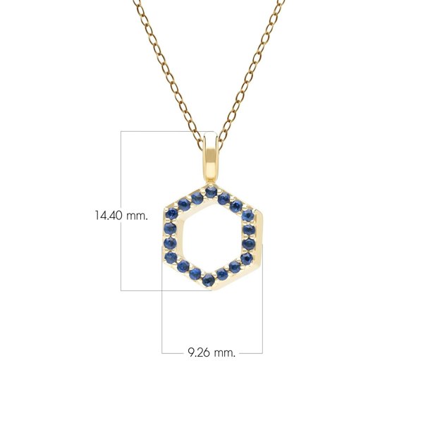 Geometric Hex Sapphire Pendant Necklace in 9ct Yellow Gold Dimensions 