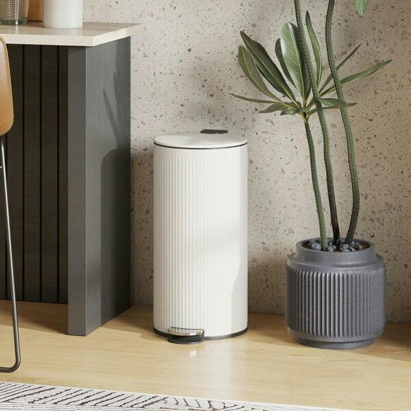 Kitchen Bin, 30 Litre Pedal Rubbish Bin with Removable Bucket, Cream - Cream