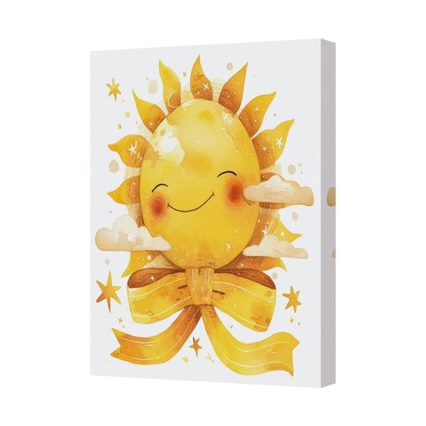 Benjamin Tate Design Sunny Smiling Sun Canvas Art Print With Golden Ribbon Bow