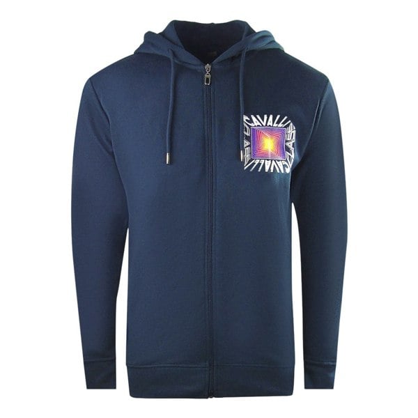 Cavalli Class Aysmmetric Box Design Zip Up Hoodie - Navy Blue