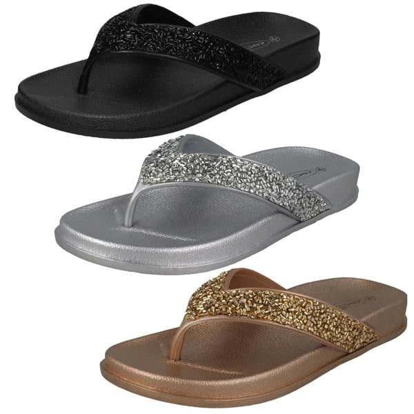 Spot On Ladies Spot On Glittery Toepost Flip Flops F00246