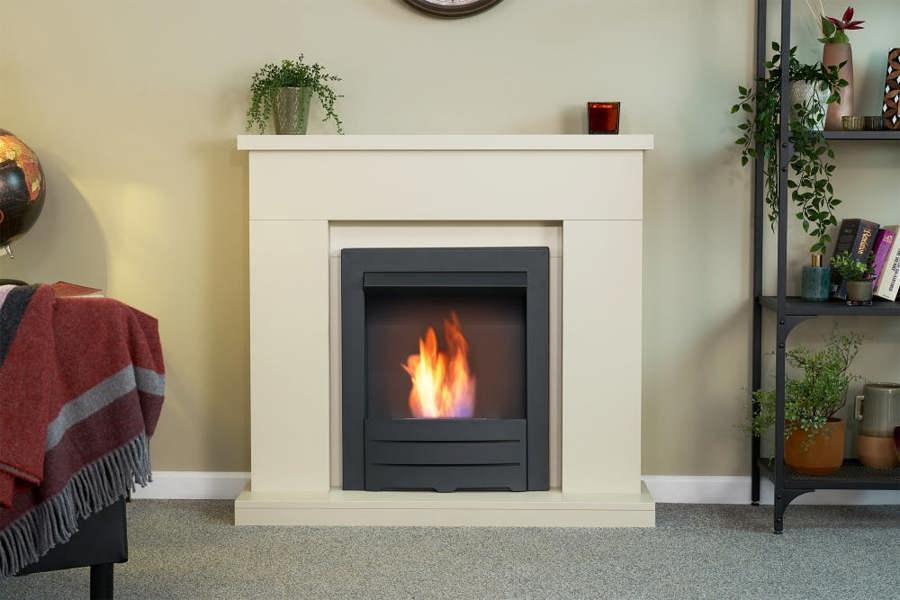 Adam Lomond Fireplace in Stone Effect with Colorado Bio Ethanol Fire in Black, 39 Inch