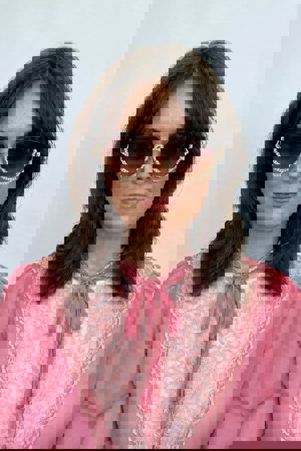 SVNX Upper Rimless Pearl Sunglasses in Gold Brown