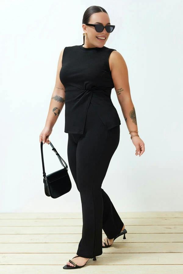 WOVCOR 2- Piece Knitted Seasonal Top and Bottom Set with Slit Detail