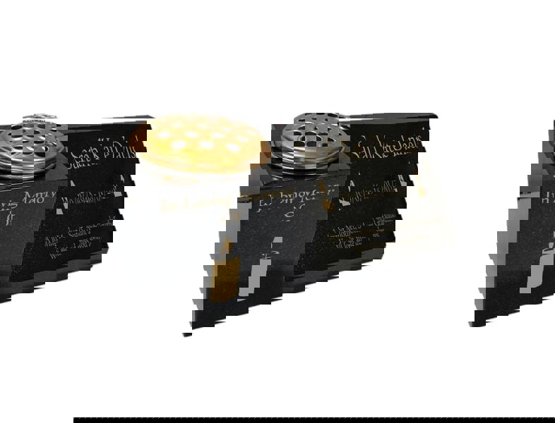 Memorials Direct Granite Memorial Vase and Plaque Combination – Candle Design, Solid Granite (16x6x6”) with Flower Pot Insert