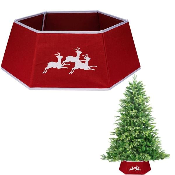 26.8 Inch Hexagonal Fabric Christmas Tree Collar Foldable Red Burlap Cover for Tree Stands image 1