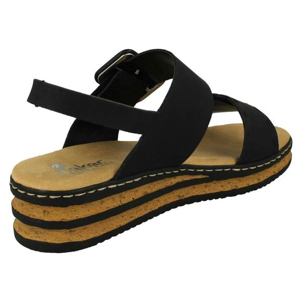 Rieker Ladies Rieker Buckle Detailed Adjustable Wedge Heeled Sandals 62950