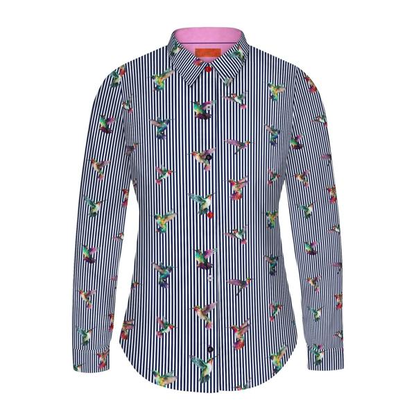 STRIPED HARMONY OF HUMMINGBIRDS WOMENS  PRINT SHIRT - Premium Men's Patterned Shirt by Claudio Lugli | Bold Design, Tailored Fit, Best Printed Shirts