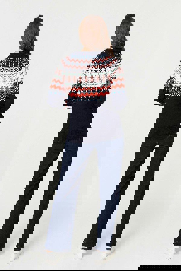 Navy | Ikat Print Long Sleeve Knitted Top
