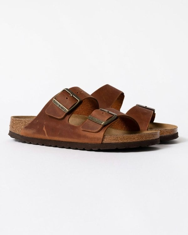 Birkenstock Arizona Oiled Natural Leather Womens Sandals - Cognac - CHO - Designer Womens Sandals