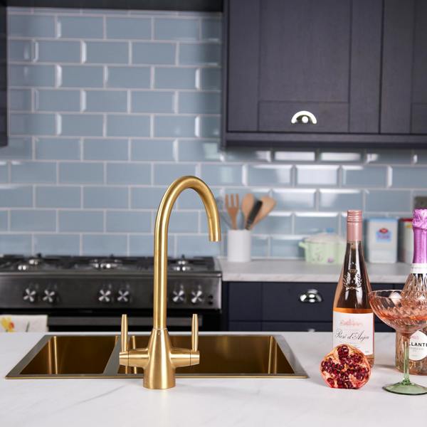 Flode Drammen | Dual Lever Kitchen Mixer | Brushed Brass Finish
