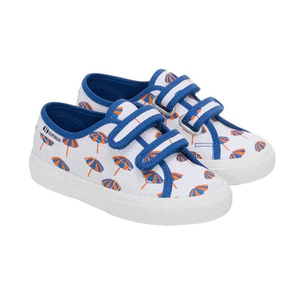 Superga Kids 3750 Leggera Umbrella Trainers - White/Blue Quartz/Jaffa Orange
