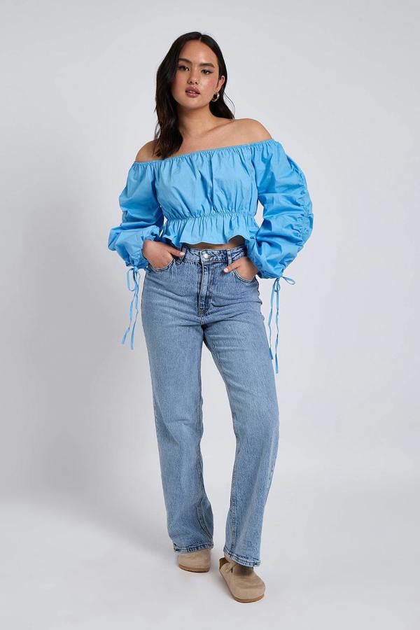Urban Bliss Blue Drawstring Edge Sleeve Bardot