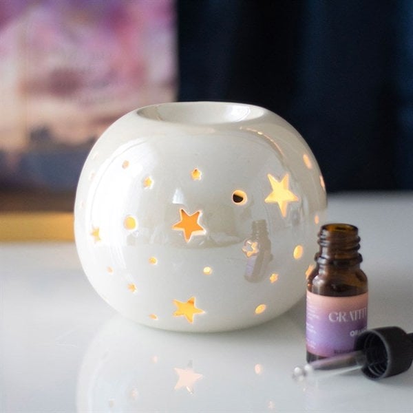Serano White Iridescent Star Oil Burner and Wax Warmer