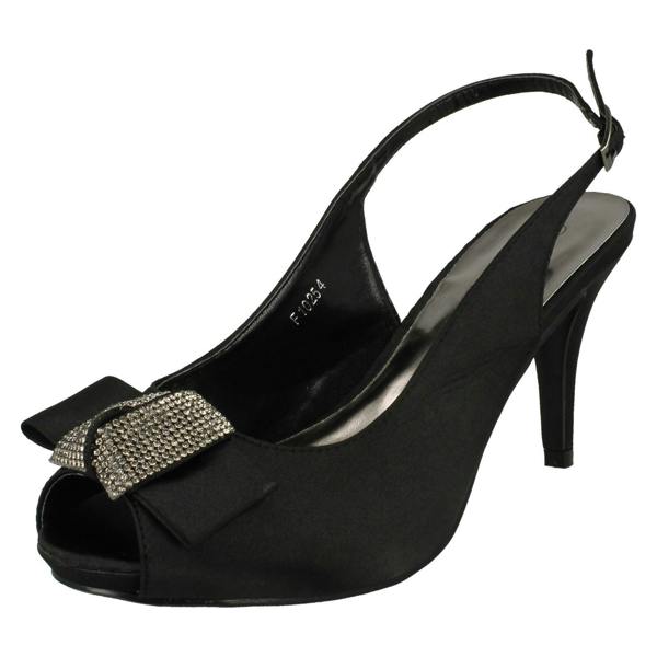Anne Michelle Ladies Anne Michelle Peep Toe Diamante Bow Court Shoes F10254