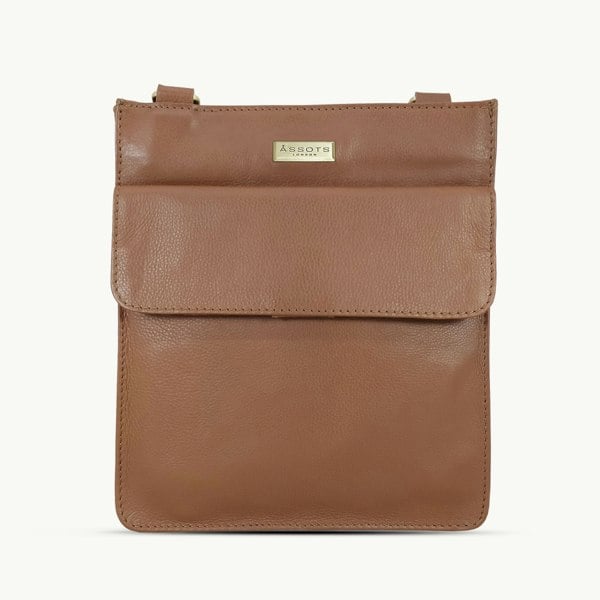 Assots London 'BRYN' Tan Nappa Pebble Grain Leather Crossbody Bag