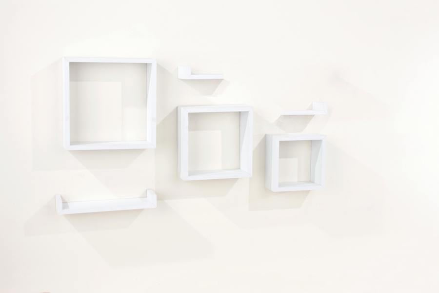 Core Products 6-Piece Hudson Floating Grey Wall Shelf kit, 3 Cube & 3 Display Shelves