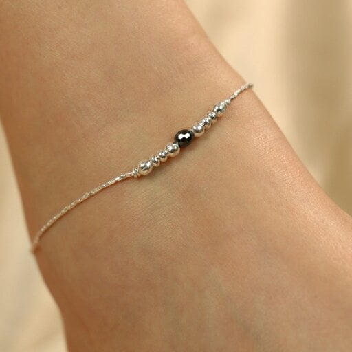 The Colourful Aura 925 Silver Black Silver Round Ball Thin Dangle Payal Anklet