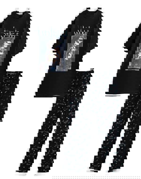 Twilight Womens Black Logo Short Sleeve Long Leg Pyjama Set