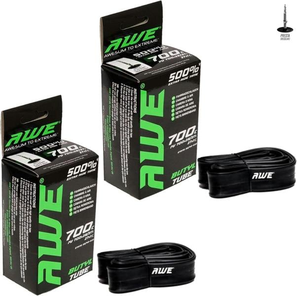 Awe 2 x Butyl Rubber 700 X 28/37 C Inner Tube 500%* Extra Ride Time 27 X 1 ¼ Presta Valve