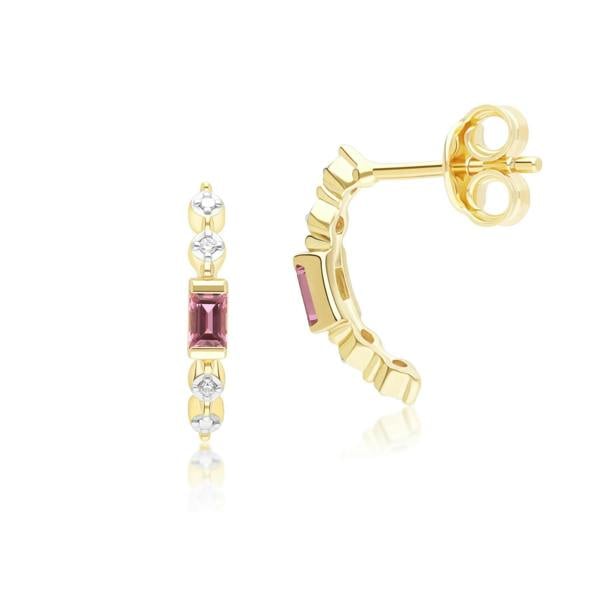 Gemondo Classic Pink Tourmaline & Diamond Half Eternity Hoop Earrings in 9ct Yellow Gold
