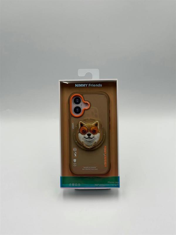 Nimmy Friends Nimmy Glasses Cool Dog Face Case with Detachable MagSafe Grip Stand for iPhone 17 6.3" Brown Orange - N-YJKM-CXZJ-IP17-012