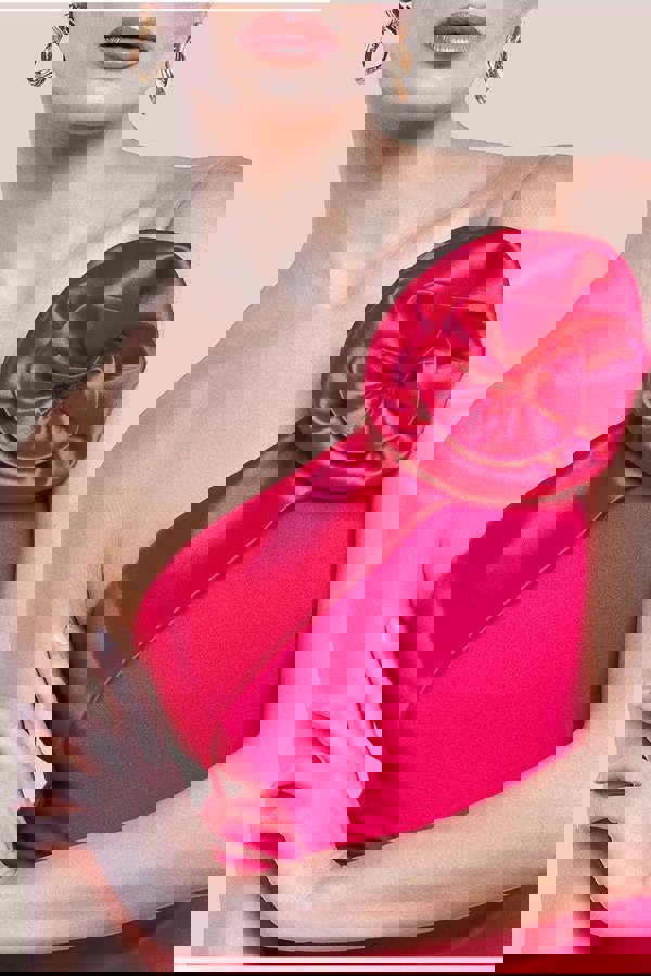 Satin Corsage Scuba Crepe Midi Dress - Magenta DR4254