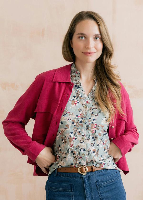 Lily & Me Wren Printed Frill Blouse Ocean