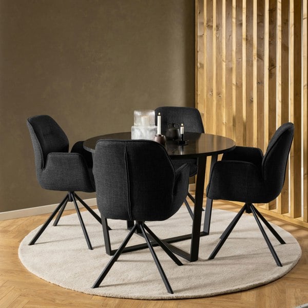 Furniture To Go Amble Round Dining Table with Black Marble Melamine Top & Black Legs