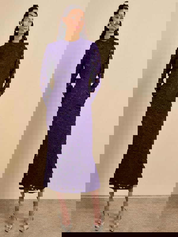 GWD Freya Floral Lace Purple Midi Dress