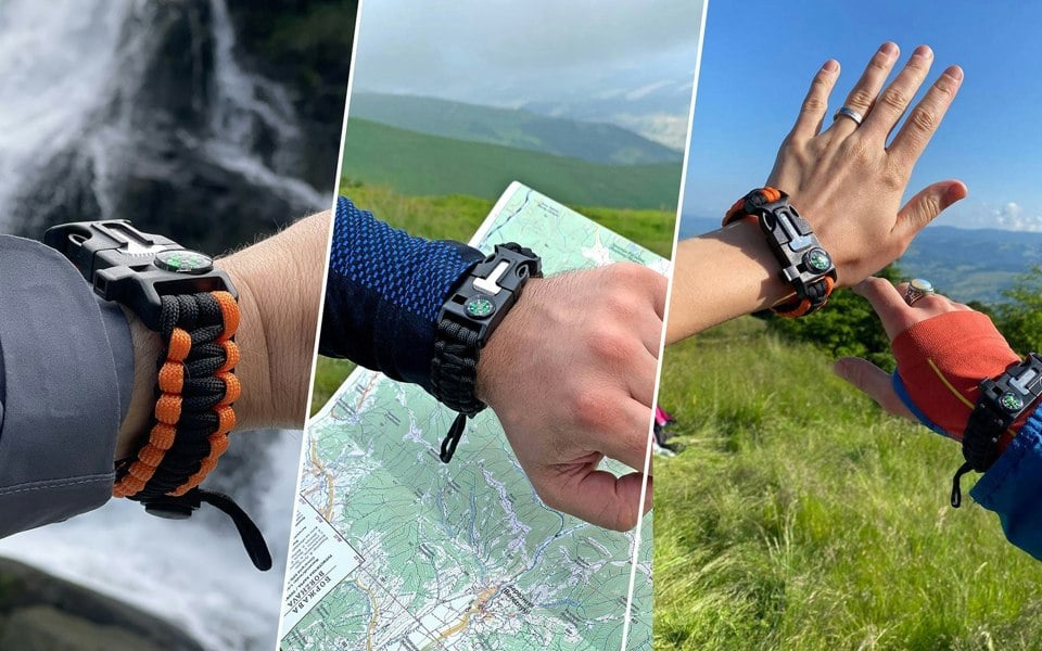 Paracord Survival Bracelet (5 in 1): Flint and Steel Fire Starter, Whistle, Compass, Mini Saw - aZengear