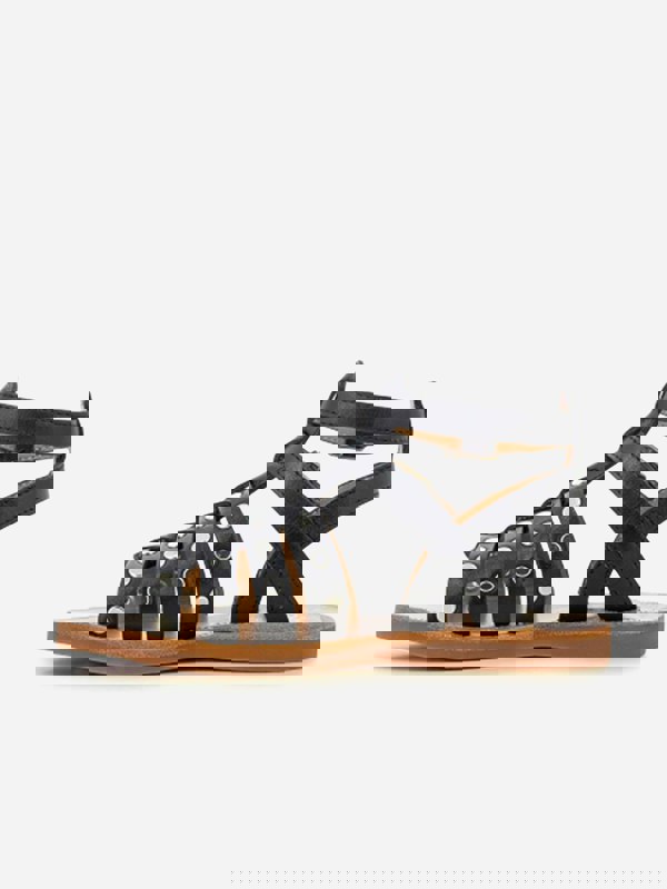 Pom D'Api Girls Leather Plagette Stud Sandals in Black