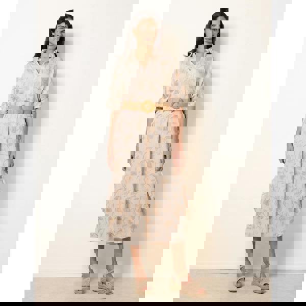 Blue Vanilla Tunic Style Button Front Dress With Paisley Embroidery