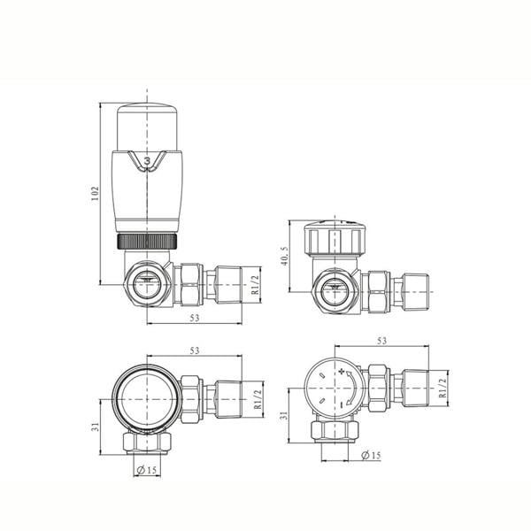 Flode Corner Thermostatic Radiator Valve Pack | 15mm x 1/2" | Copper