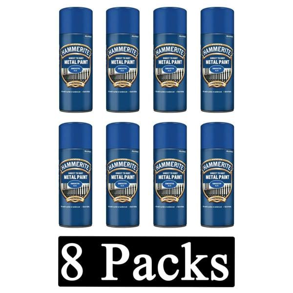 Hammerite 8X Hammerite Smooth Blue Spray Paint 400ml