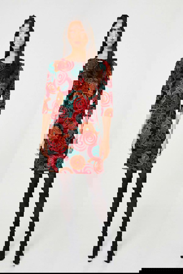 Orange | Abstract 3/4 Sleeve Short Shift Dress
