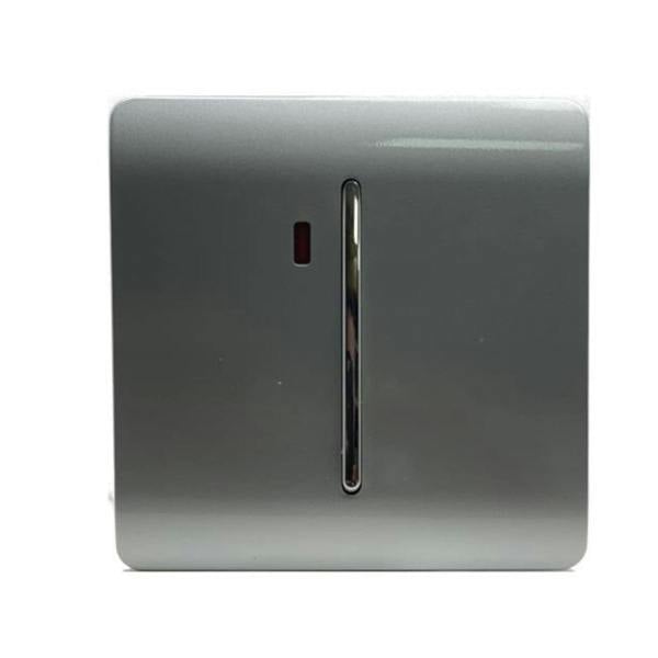 Trendi Switch 1 Gang 45 Amp Cooker Switch with Neon in Platinum Silver