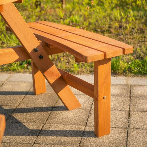 Wyld Haus Bare Wood Brown Red 6 Seater Round Picnic Table With 3 Benches And Parasol Hole
