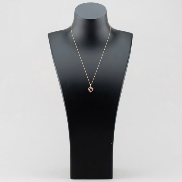 T. H. Baker 9ct Yellow Gold Red Cubic Zirconia Heart Halo Pendant Necklace NBD026YRU TRACEY9-18