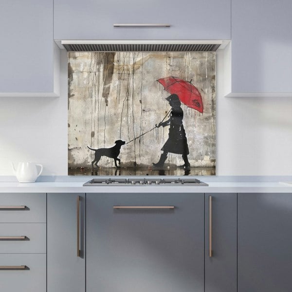 Warren Reed - Designer Rainy Day Walk with Red Umbrella Kitchen Splashback