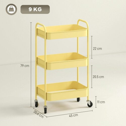 Wyld Haus Firi Metal Yellow 3 Tier Steel Storage Trolley With Wheels